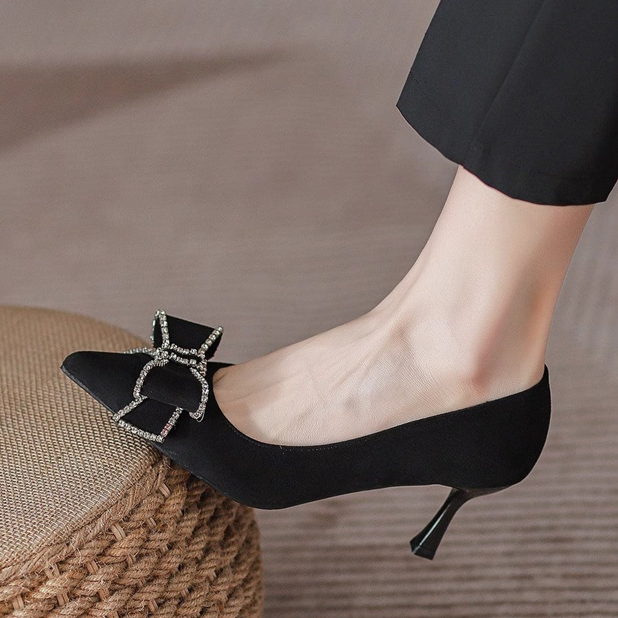 Damen elegante Stiletto-Pumps mit funkelnder Schleifenverzierung EB