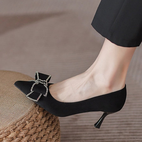 Damen elegante Stiletto-Pumps mit funkelnder Schleifenverzierung EB
