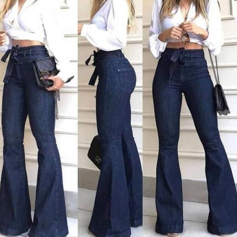 Damen Schlagjeans mit hoch tailliertem Bund EB