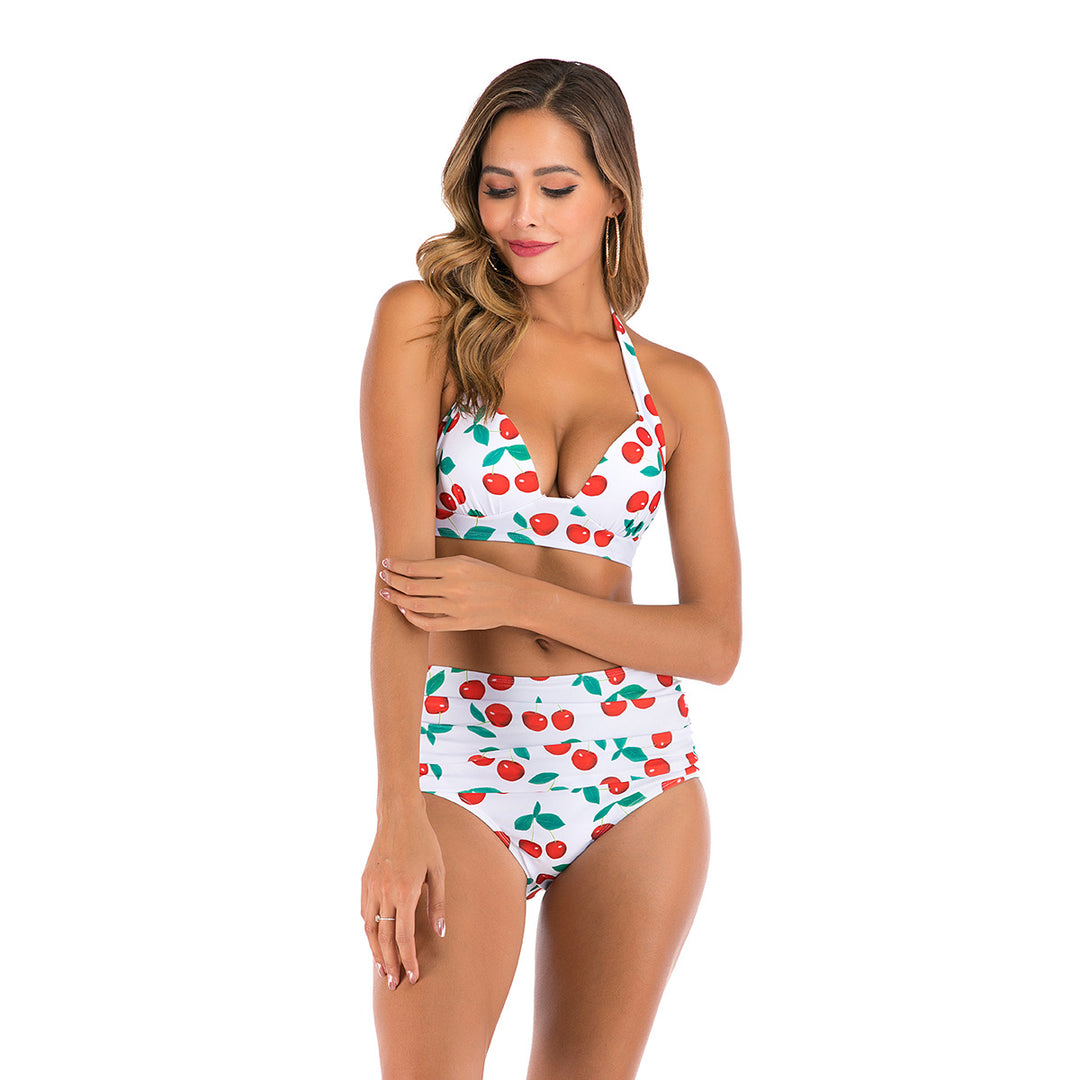 Damen Hoch taillierter Bikini mit floralem Design EB