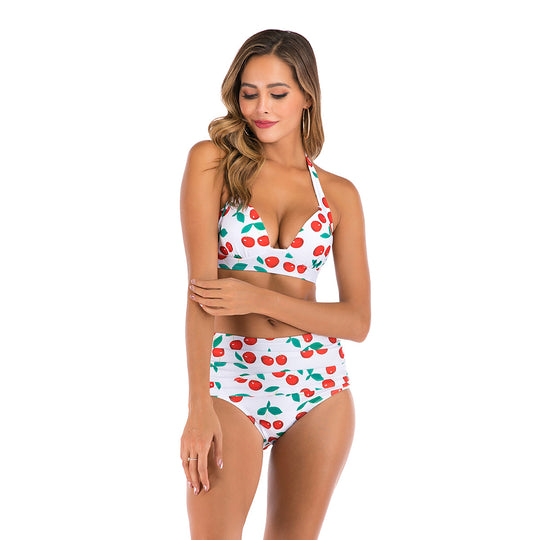 Damen Hoch taillierter Bikini mit floralem Design EB