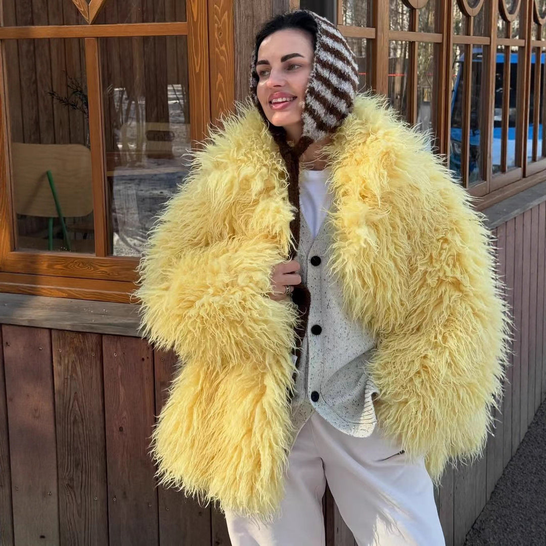 Damen Luxuriöse und flauschige Kunstpelzjacke EB