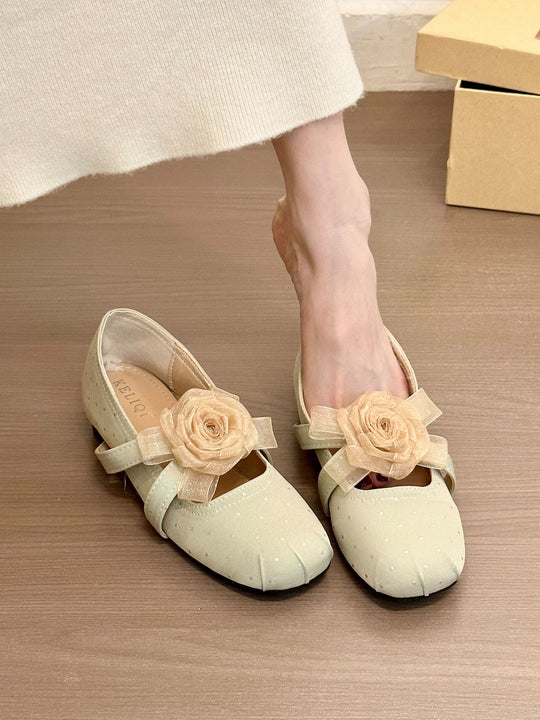 Damen elegante Ballerinas mit dekorativen Blütenapplikationen EB