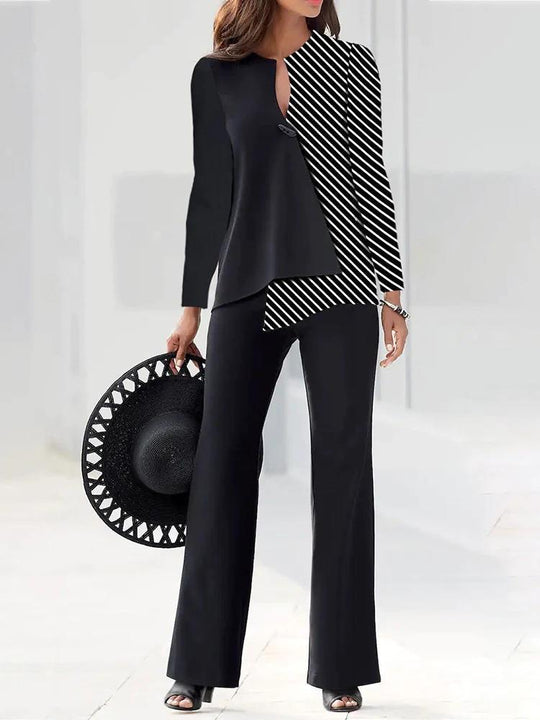 Damen Elegantes und modernes Hosenanzug-Set mit asymmetrischem Design EB