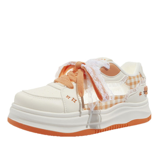 Damen Sportliche Sneakers mit verspielten Rüschen und trendigem Schnürsystem EB