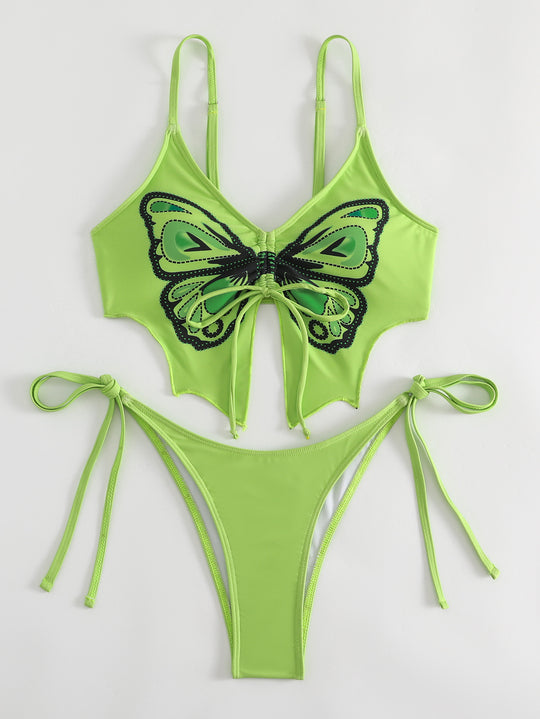 Damen Buntes Bikini-Set mit Schmetterlingsdesign EB