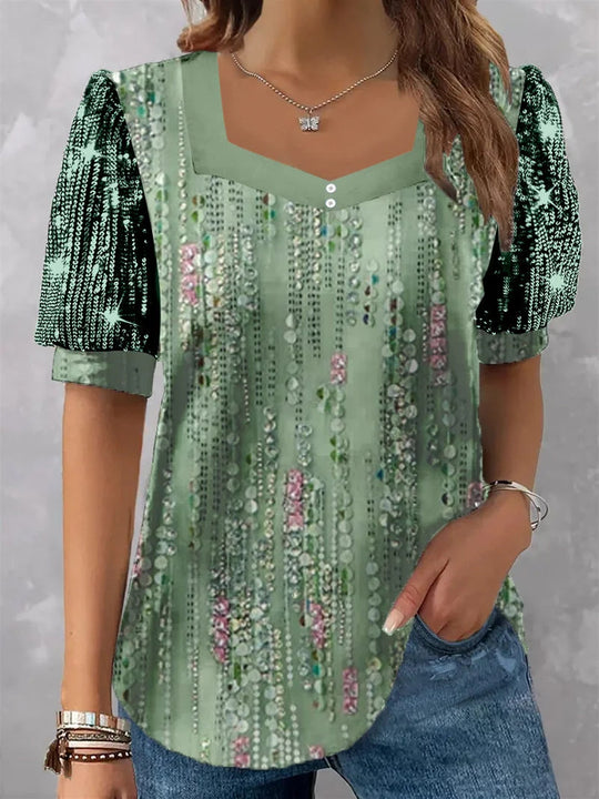 Damen Glitzernde V-Pullover Bluse EB