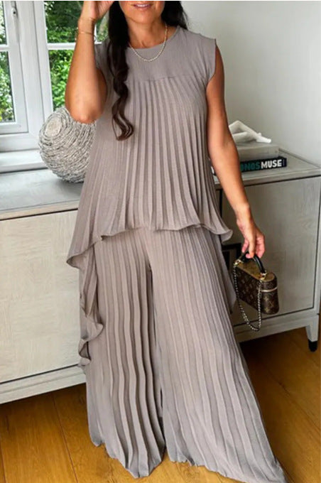 Damen Plissee Maxikleid mit elegantem Schnitt und fließender Silhouette EB