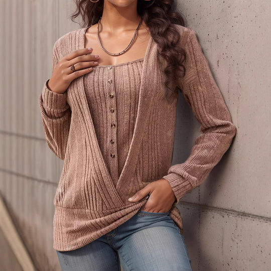 Damen Oversized Strickpullover mit modernem V-Ausschnitt EB
