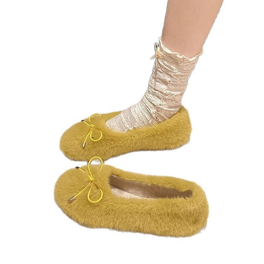 Damen Flauschige Pantoffeln mit dekorativem Bow EB