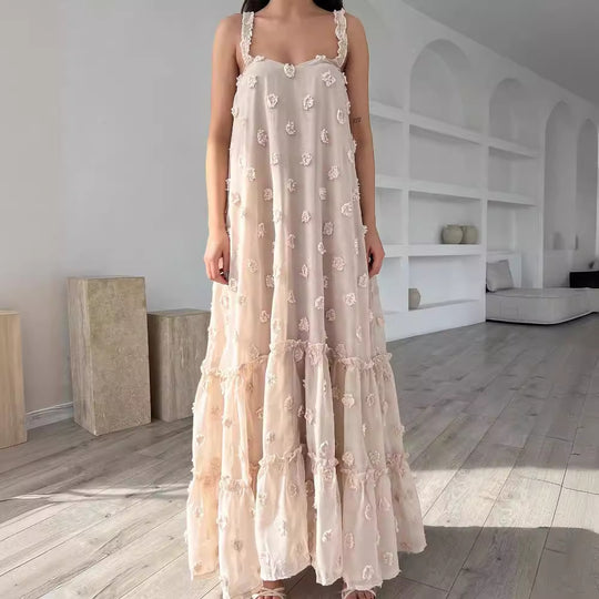 Damen Sommerliches Maxikleid mit floralem Relief und voluminösem Saum EB
