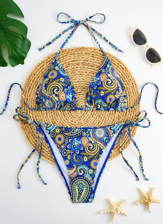 Damen Bikini-Set mit verspieltem Bindeband und buntem Muster EB
