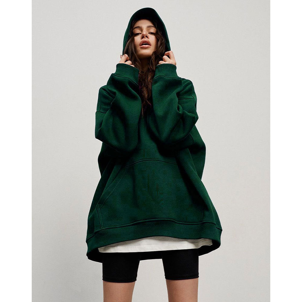 Damen Bequemer oversized Kapuzenpullover mit Kängurutasche EB