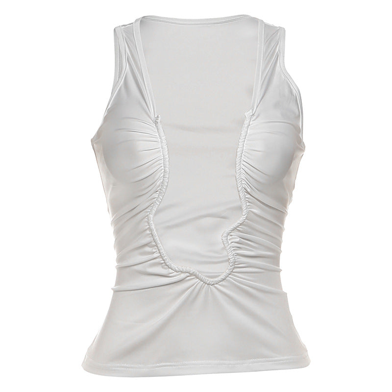 Damen Elegantes Körperlanges Top mit tiefem V-Ausschnitt und gerafftem Design EB