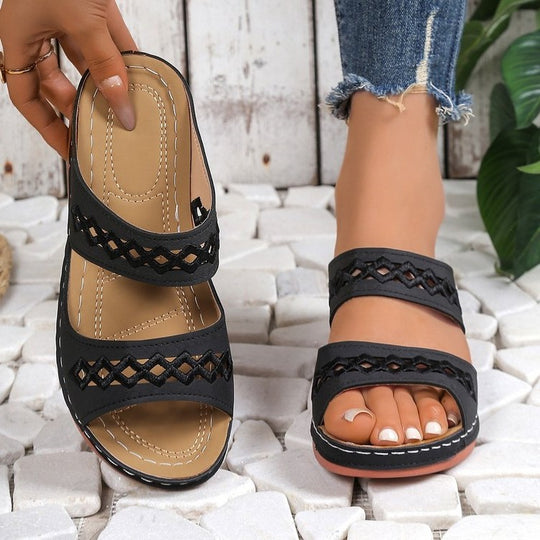 Damen bequeme Riemchen-Sandalen mit luftigem Perforationsdesign EB