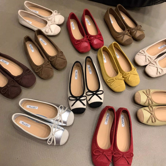Damen elegante Ballerinas mit schimmerndem Effekt und zierlicher Schleife EB