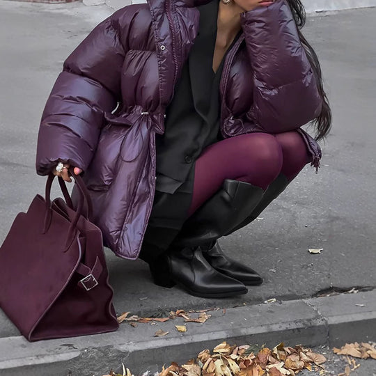 Damen Wattierte Winterjacke mit verstellbarem Taillenzug und Kapuze EB
