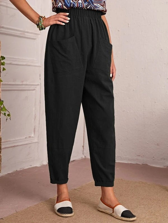 Damen lässige Hose mit elastischem Bund und praktischen Taschen EB