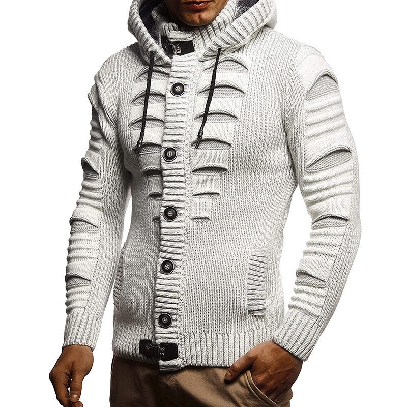 Herren Strickjacke mit Kapuze und dekorativen Knopfdetails EB