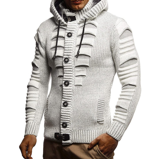 Herren Strickjacke mit Kapuze und dekorativen Knopfdetails EB