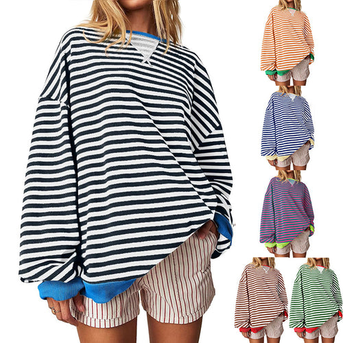 Damen Bequeme Streifenpulli mit Raglanärmeln und elastischen Bündchen EB
