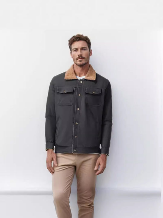 Herren robuste Canvasjacke mit Teddy-Kragen EB