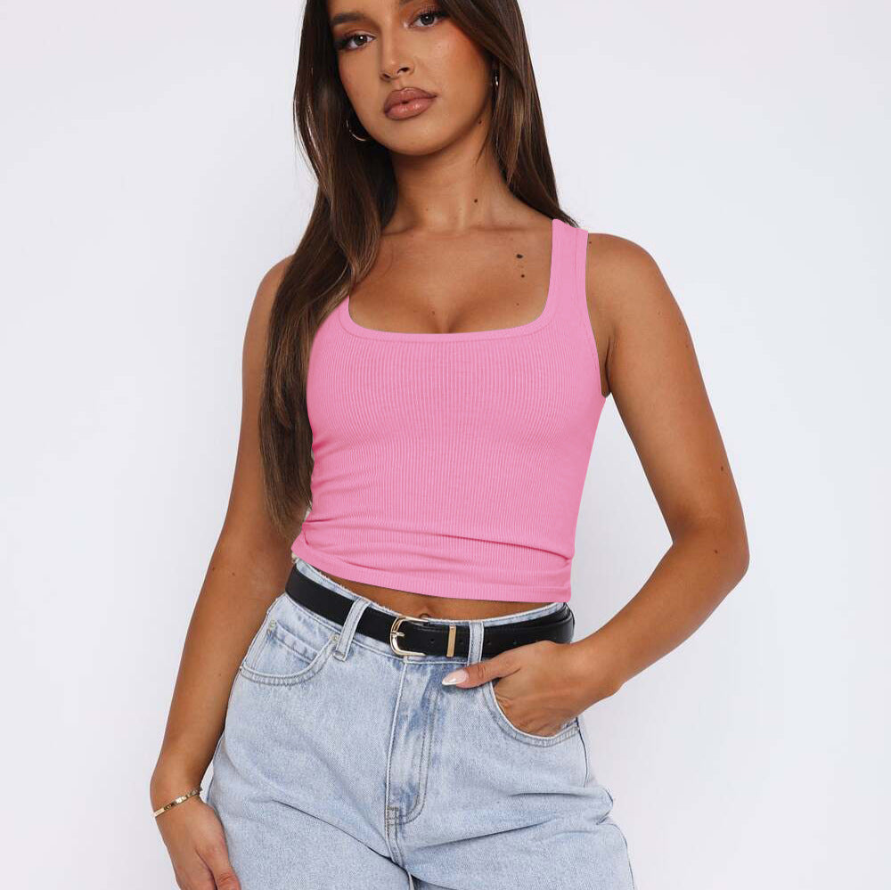 Damen figurbetontes Ripp-Top mit Quadrat-Ausschnitt EB