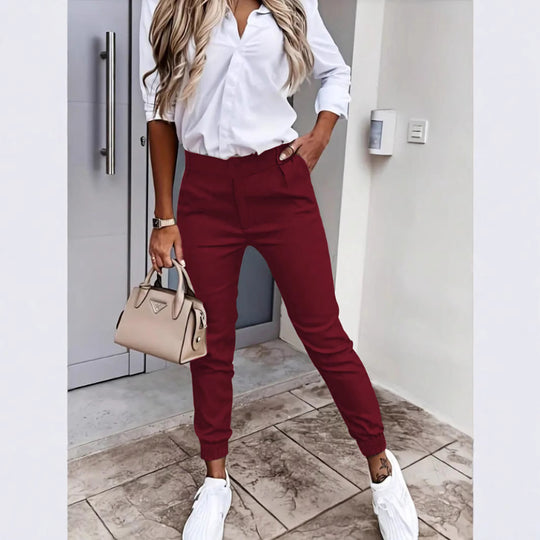 Damen bequeme Chinohose mit elastischem Bund EB