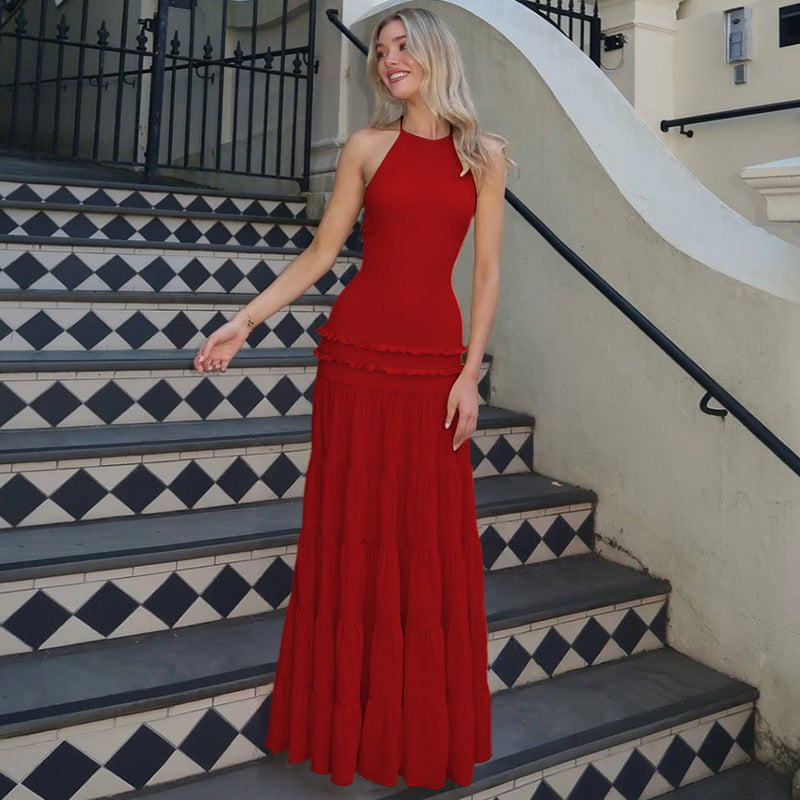 Damen Maxi-Kleid mit feinen Rüschendetails EB