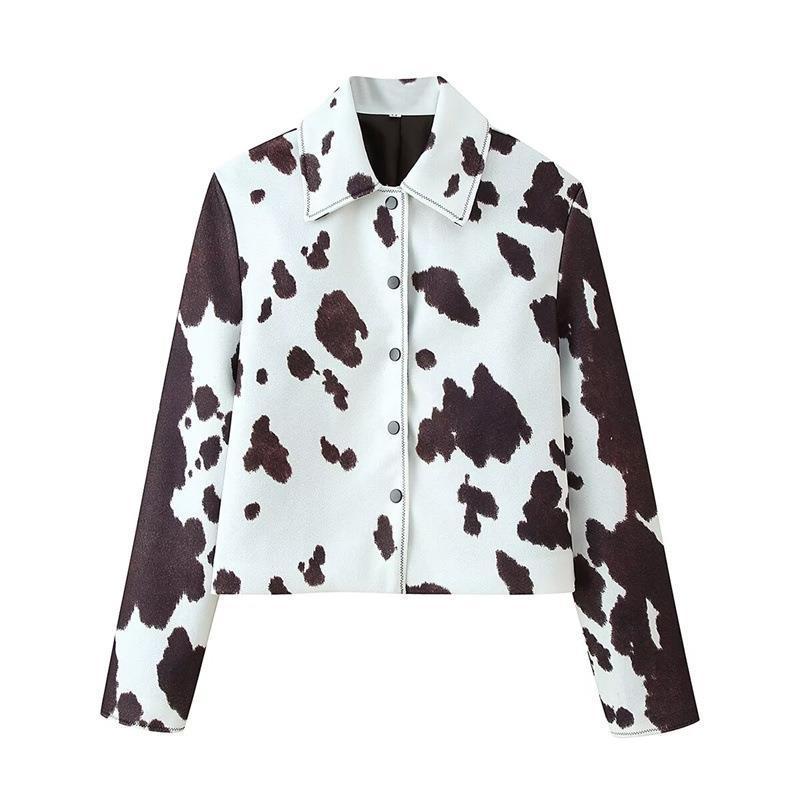 Damen jacke im modischen Kuhflecken-Design mit eleganter Knopfleiste EB