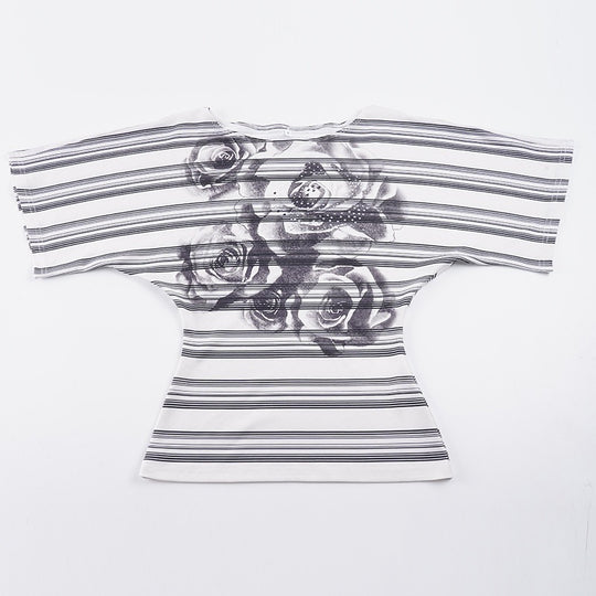 Damen Oversized T-Shirt mit floralem Streifenmuster und eleganter Passform EB