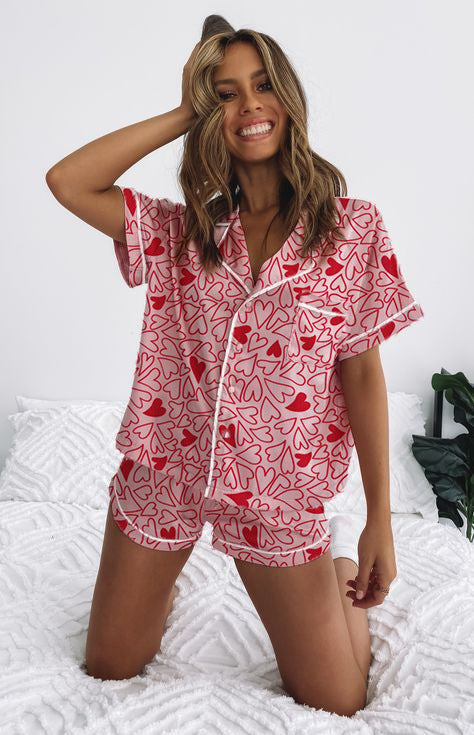 Damen Kurzarm-Pyjama-Set mit verspieltem Schleifenmuster EB