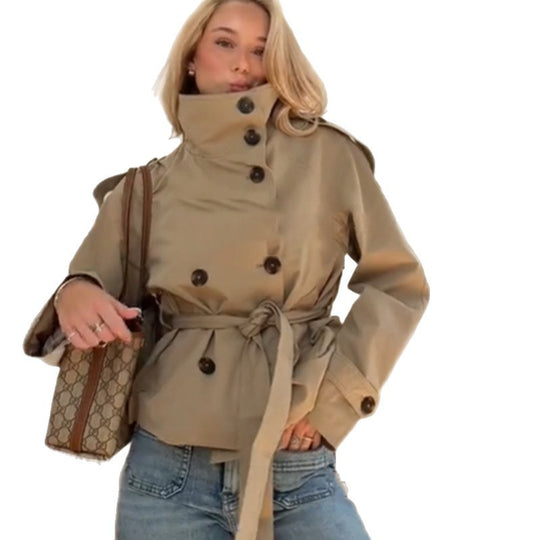 Damen modische Trenchjacke mit Bindegürtel und taillierter Passform EB