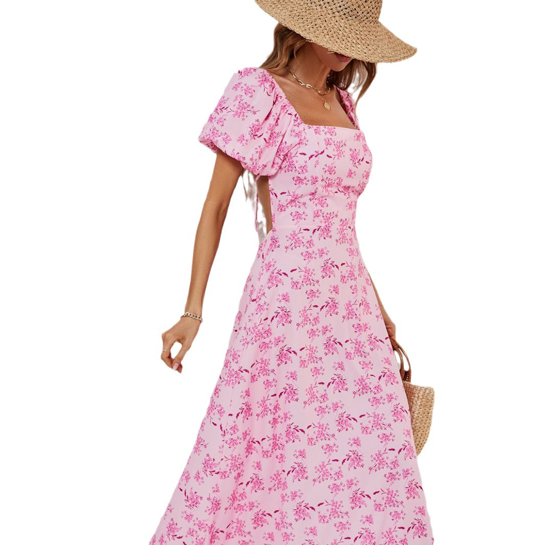 Damen Maxikleid mit schickem Quadrat-Ausschnitt und voluminösen Puffärmeln EB