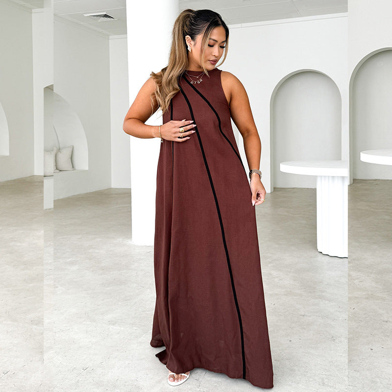Damen Maxikleid mit elegantem Schnitt und detaillierter Kontrastnaht EB