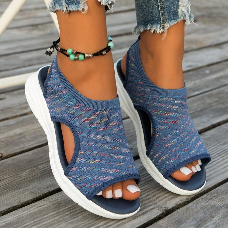 Damen Slip-On Sandalen mit elastischem Strick-Obermaterial und atmungsaktiver Sohle EB