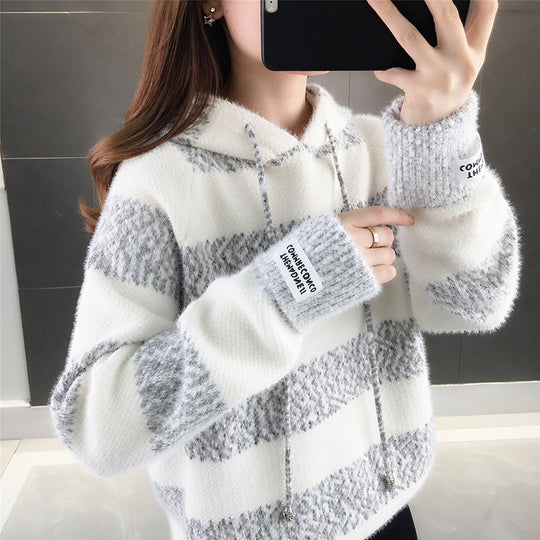 Damen Freizeit Hoodie mit strukturiertem Streifenmuster und Kordelzug EB