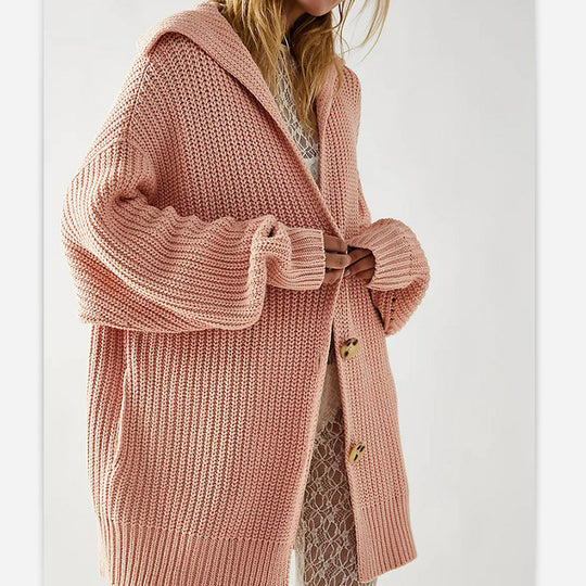 Damen Grobstrickjacke mit Kapuze und großen Taschen EB