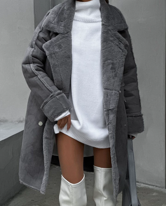 EB | Damen Oversized Schaffell Langmantel