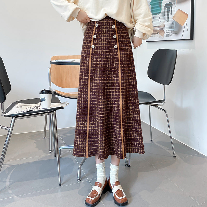 Damen Midi-Rock mit Knopfdetails und klassischem Karomuster EB