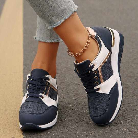 Damen  modische Plateau-Sneaker mit gepolstertem Memory-Fußbett und strukturierter Textil-Kombination EB