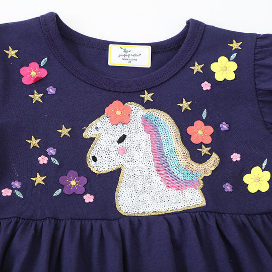 Mädchen T-Shirt Kleid mit glitzerndem Einhornmotiv EB
