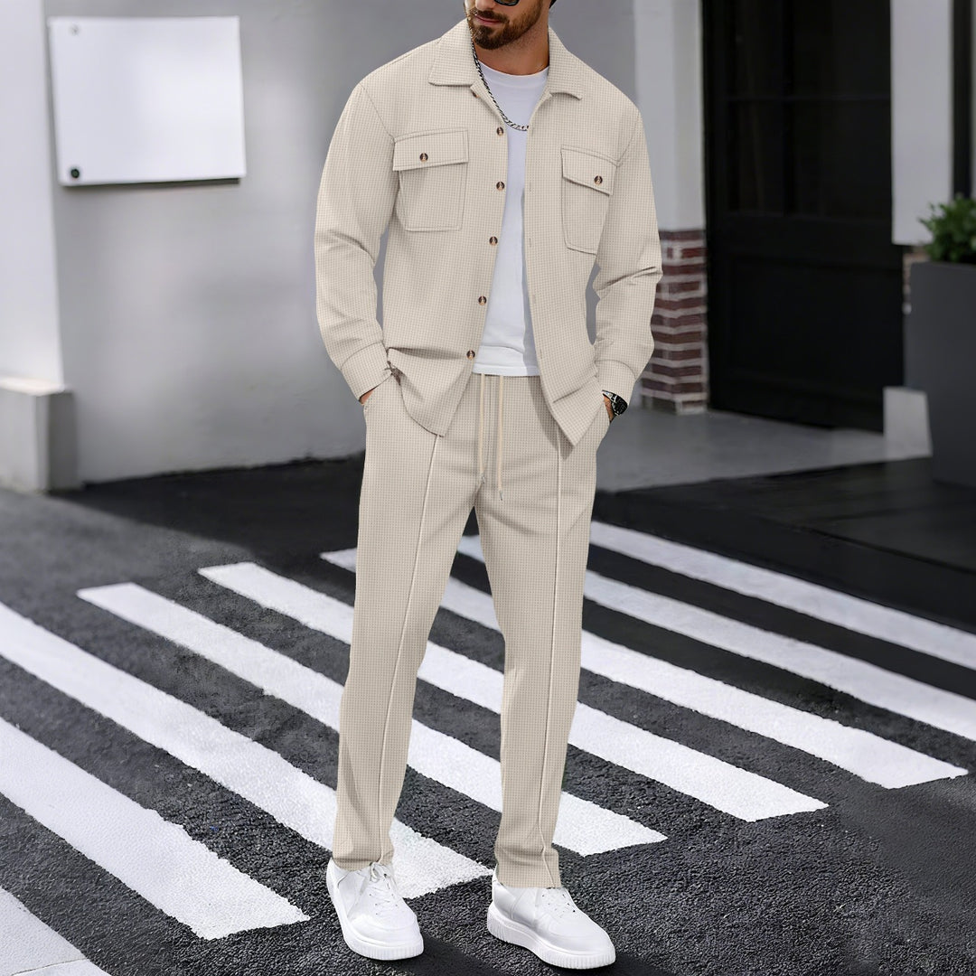 Herren modisches Freizeitanzug mit strukturierter Jacke und bequemer Hose EB