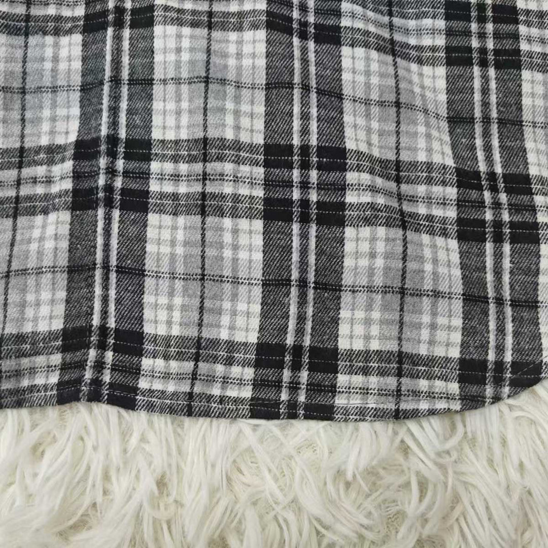Damen lässige Flanellhemdjacke mit Kapuze und Karomuster EB