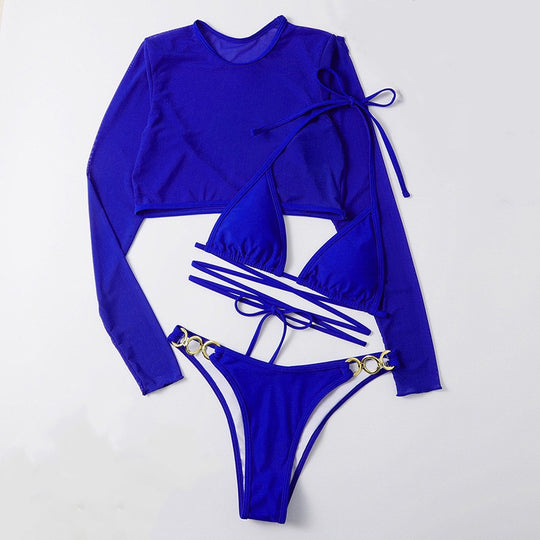 Damen Bikini-Set mit langem Oberteil und verstellbaren Bändern EB
