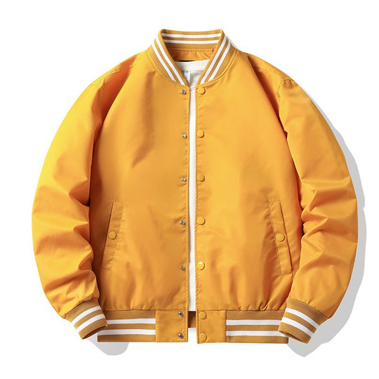 Men's  retro-striped collar varsity snap-front satin-effect bomber jacket EB