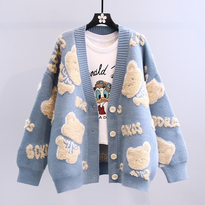 Damen Kuscheliger Cardigan mit Bärenmotiv EB