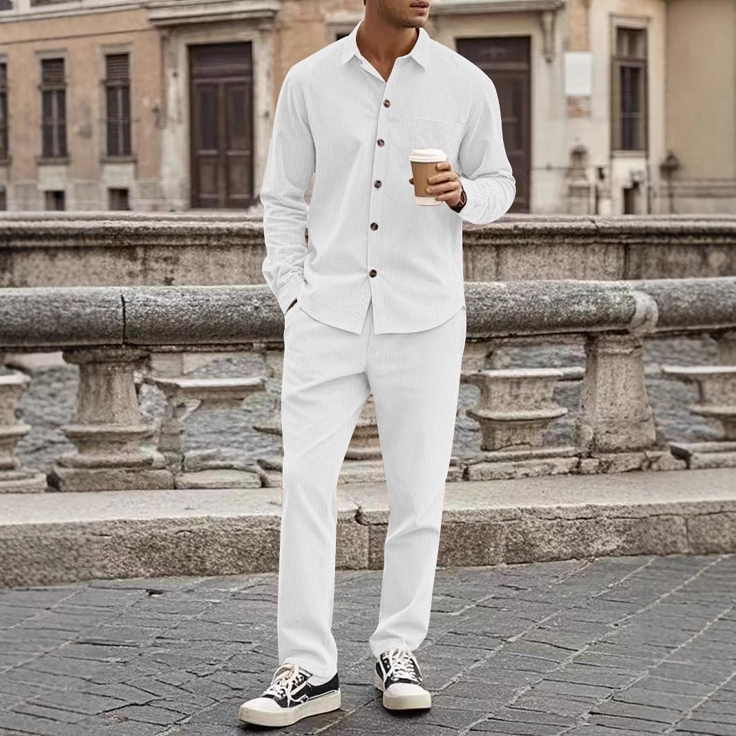 Herren elegantes Freizeitanzug mit stilvollem Hemd und bequemer Hose EB