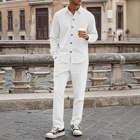 Herren elegantes Freizeitanzug mit stilvollem Hemd und bequemer Hose EB