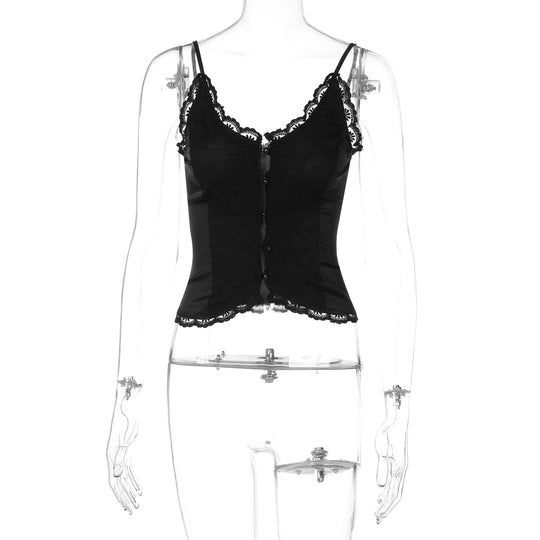Damen Spitzen-Corsage mit eleganter Knopfleiste EB